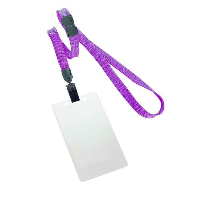 3/8 inch Purple title bar vertical ID holder lanyardwith rotating plastic clip attached clear vertical  2 1/4 x 3 1/2 title bar badge holder-blank-LNB3V4BPRP