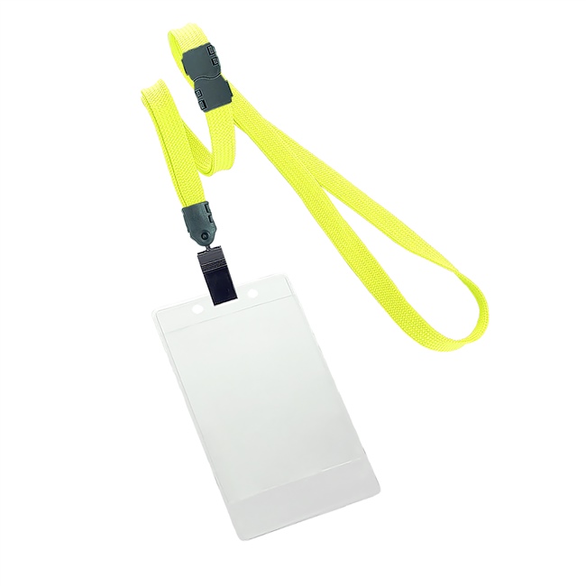 3/8 inch Yellow title bar vertical ID holder lanyardwith rotating plastic clip attached clear vertical  2 1/4 x 3 1/2 title bar badge holder-blank-LNB3V4BYLW