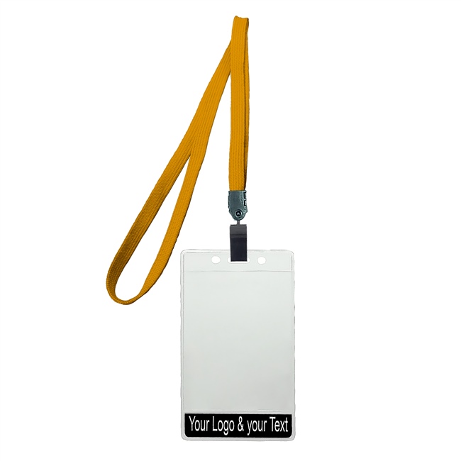 3/8 inch Title bar vertical ID holder  carrot orange lanyardwith rotating plastic clip attached clear vertical  2 1/4 x 3 1/2 custom title bar badge holder-blank-LNB3V4NCOG