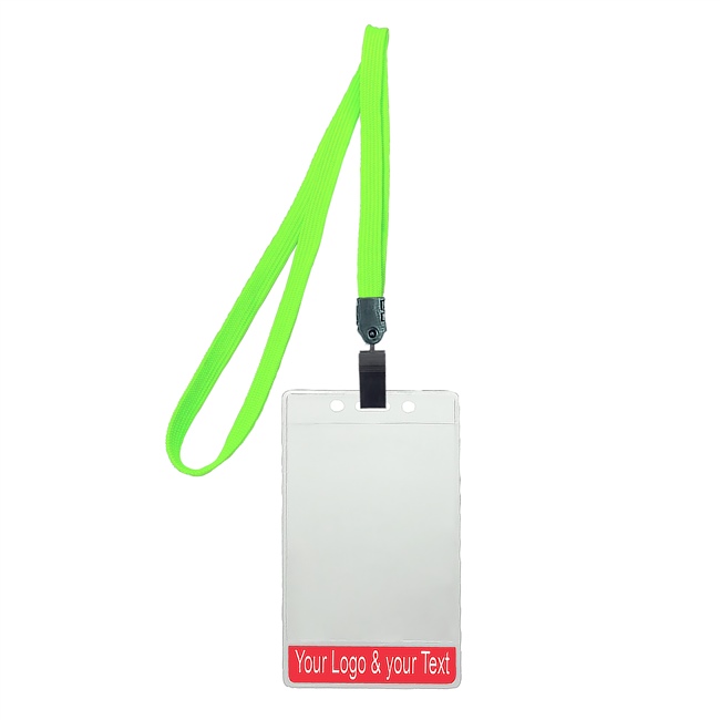 3/8 inch Title bar vertical ID holder  lime green lanyardwith rotating plastic clip attached clear vertical  2 1/4 x 3 1/2 custom title bar badge holder-blank-LNB3V4NLMG