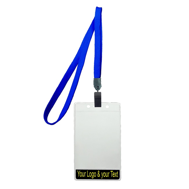 3/8 inch Title bar vertical ID holder  royalblue lanyardwith rotating plastic clip attached clear vertical  2 1/4 x 3 1/2 custom title bar badge holder-blank-LNB3V4NRBL