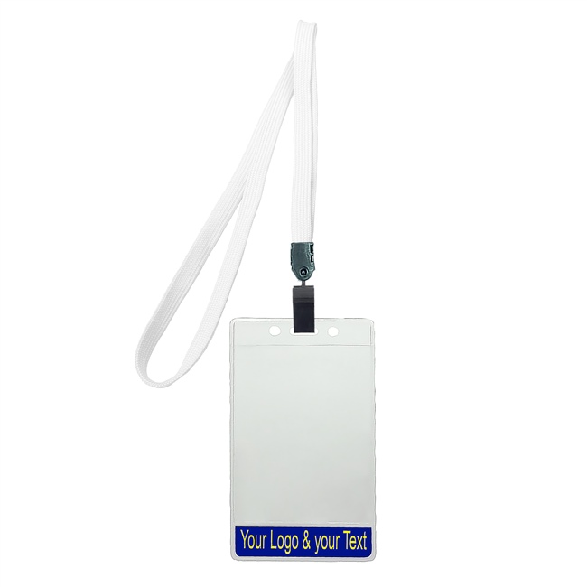 3/8 inch Title bar vertical ID holder  white lanyardwith rotating plastic clip attached clear vertical  2 1/4 x 3 1/2 custom title bar badge holder-blank-LNB3V4NWHT