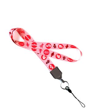 Pre-printed full color Breast Cancer Symbol breast cancer lanyard with keychain and cell phone loop.