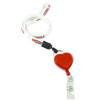3/8 inch Custom lanyard attached split ring with a heart shape badge reel-screen printing-LNP03R2N
