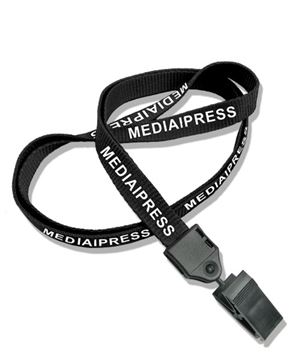 The single color Media and Press lanyards with id clips.