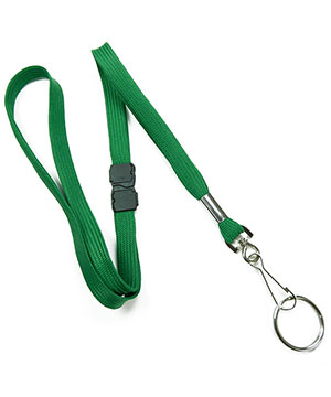 3/8 inch Green work lanyard attached breakaway and swivel hook with key ring-blank-LRB320BGRN