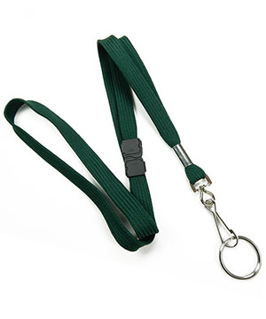 3/8 inch Hunter green work lanyard attached breakaway and swivel hook with key ring-blank-LRB320BHGN