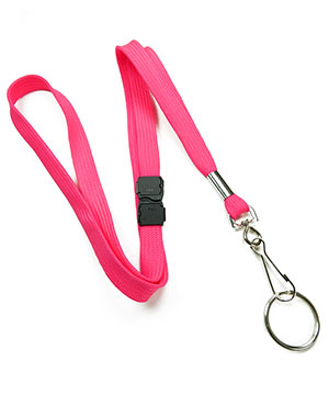 3/8 inch Hot pink work lanyard attached breakaway and swivel hook with key ring-blank-LRB320BHPK