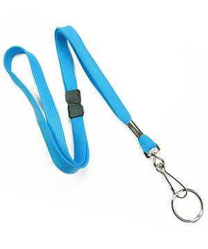 3/8 inch Light blue work lanyard attached breakaway and swivel hook with key ring-blank-LRB320BLBL