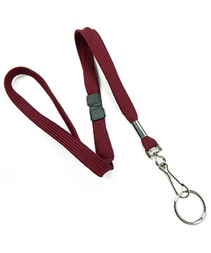 3/8 inch Maroon work lanyard attached breakaway and swivel hook with key ring-blank-LRB320BMRN