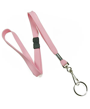 3/8 inch Pink work lanyard attached breakaway and swivel hook with key ring-blank-LRB320BPNK