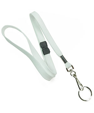 3/8 inch White work lanyard attached breakaway and swivel hook with key ring-blank-LRB320BWHT