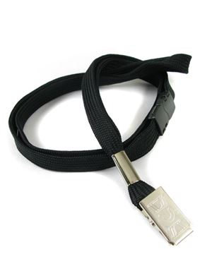 3/8 inch Black breakaway lanyards with metal clip-blank-LRB322BBLK