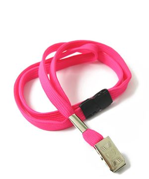 3/8 inch Hot pink breakaway lanyards with metal clip-blank-LRB322BHPK