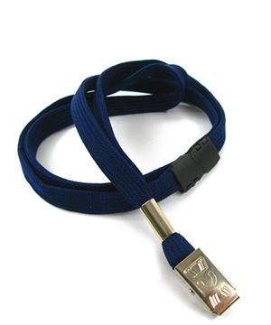 3/8 inch Navy blue breakaway lanyards with metal clip-blank-LRB322BNBL