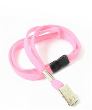 3/8 inch Pink breakaway lanyards with metal clip-blank-LRB322BPNK