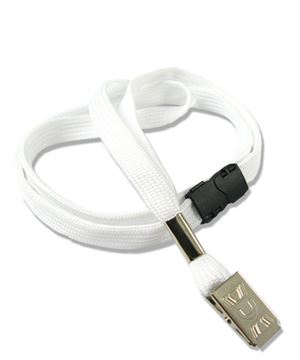 3/8 inch White breakaway lanyards with metal clip-blank-LRB322BWHT