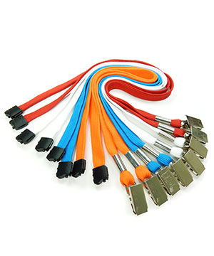 3/8 inch Double clip lanyards attached breakaway and 2 bulldog clips-blank-LRB324B