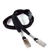 3/8 inch Black double clip lanyard with safety breakaway-blank-LRB324BBLK