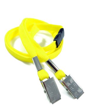 3/8 inch Yellow double clip lanyard with safety breakaway-blank-LRB324BYLW