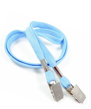 3/8 inch Baby blue double clip lanyards attached clip on each end-blank-LRB324NBBL