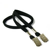 3/8 inch Black double clip lanyards attached clip on each end-blank-LRB324NBLK