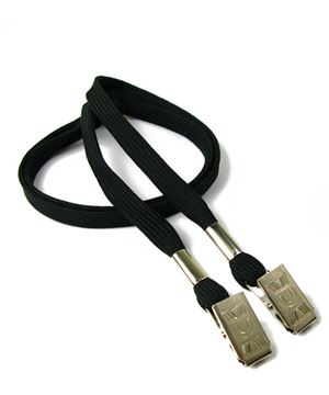 3/8 inch Black double clip lanyards attached clip on each end-blank-LRB324NBLK