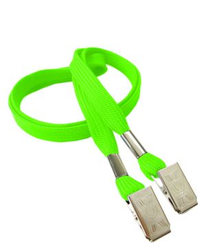 3/8 inch Lime green double clip lanyards attached clip on each end-blank-LRB324NLMG