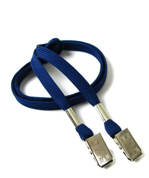 3/8 inch Navy blue double clip lanyards attached clip on each end-blank-LRB324NNBL