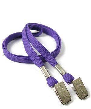 3/8 inch Purple double clip lanyards attached clip on each end-blank-LRB324NPRP