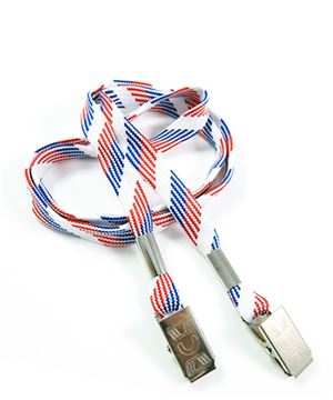 3/8 inch Patriotic pattern double clip lanyards attached clip on each end-blank-LRB324NRBW