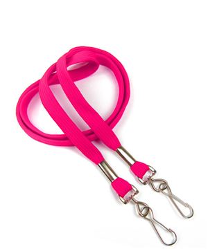 3/8 inch Hot pink double hook lanyard with 2 swivel hook-blank-LRB325NHPK