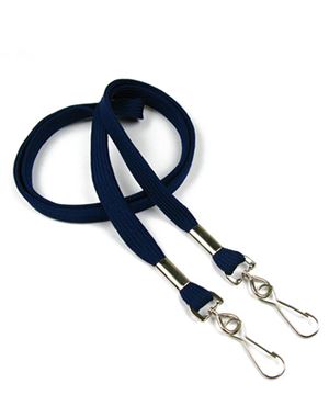 3/8 inch Navy blue double hook lanyard with 2 swivel hook-blank-LRB325NNBL