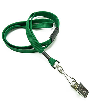 3/8 inch Green ID clip lanyard attached breakaway and swivel hook with clip-blank-LRB329BGRN