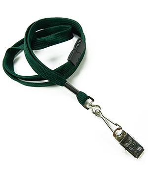 3/8 inch Hunter green ID clip lanyard attached breakaway and swivel hook with clip-blank-LRB329BHGN