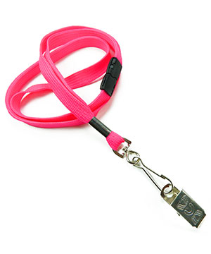 3/8 inch Hot pink ID clip lanyard attached breakaway and swivel hook with clip-blank-LRB329BHPK