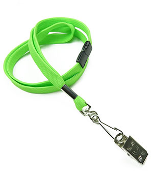 3/8 inch Lime green ID clip lanyard attached breakaway and swivel hook with clip-blank-LRB329BLMG