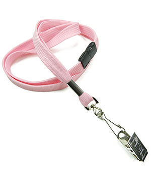 3/8 inch Pink ID clip lanyard attached breakaway and swivel hook with clip-blank-LRB329BPNK