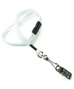 3/8 inch White ID clip lanyard attached breakaway and swivel hook with clip-blank-LRB329BWHT