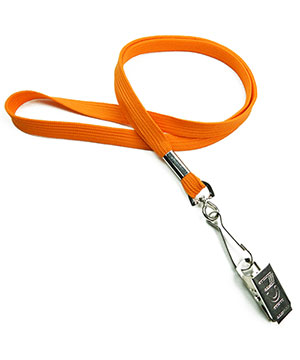 3/8 inch Carrot orange neck lanyards attached swivel hook with bulldog clip-blank-LRB329NCOG