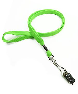 3/8 inch Lime green neck lanyards attached swivel hook with bulldog clip-blank-LRB329NLMG