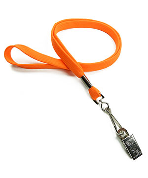 3/8 inch Orange neck lanyards attached swivel hook with bulldog clip-blank-LRB329NORG