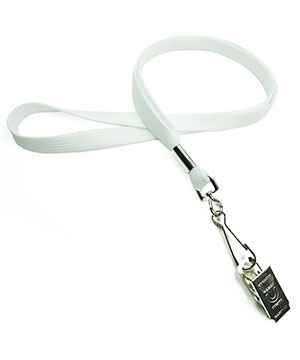 3/8 inch White neck lanyards attached swivel hook with bulldog clip-blank-LRB329NWHT