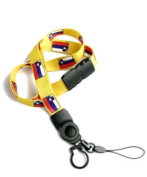 The single color Slovenia flag lanyard with cellphone keeper and key ring.