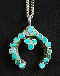 FRANK DISHTA TURQUOISE AND SILVER  NAJA PENDANT