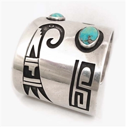 NORMAN HONIE SR. HOPI TURQUOISE OVERLAY CUFF