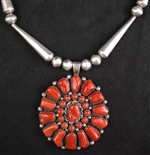 BEAUTIFUL MARY MARIE YAZZIE CORAL CLUSTER NECKLACE