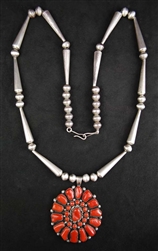 BEAUTIFUL MARY MARIE YAZZIE CORAL CLUSTER NECKLACE
