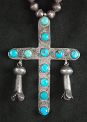 VINTAGE PUEBLO TURQUOISE CROSS NECKLACE