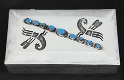 LOVELY NAVAJO BISBEE TURQUOISE OVERLAY SILVER BOX